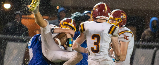 Luxemburg-Casco’s Mason Trimberger makes a spectacular interception to put down a Wrightstown scoring threat with time running out on Friday night’s regular season finale in Wrightstown.