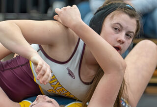 Luxemburg-Casco's Evelyn Lange pinned Alyson Sears of Chilton-Hilbert at 0:53 in the quarterfinal round of the 132- pound division at the WIAA Division 2 Sectionals in Oconto Falls Saturday.